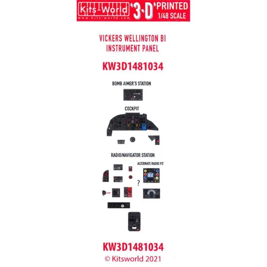 Kits World Kw3d1481034 1/48 Cockpit Instrument Panel Vickers Wellington B I