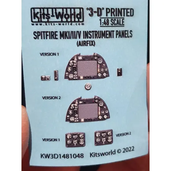 Kits World Kw3d1481048 1/48 Instrument Panels Spitfire Mki Ii V For Airfix