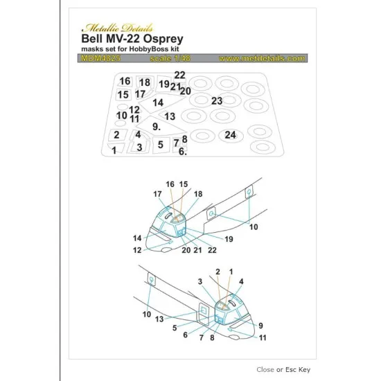 Metallic Details Mdm4825 1/48 Bell Mv 22 Osprey. Masks Hobbyboss Paper Model