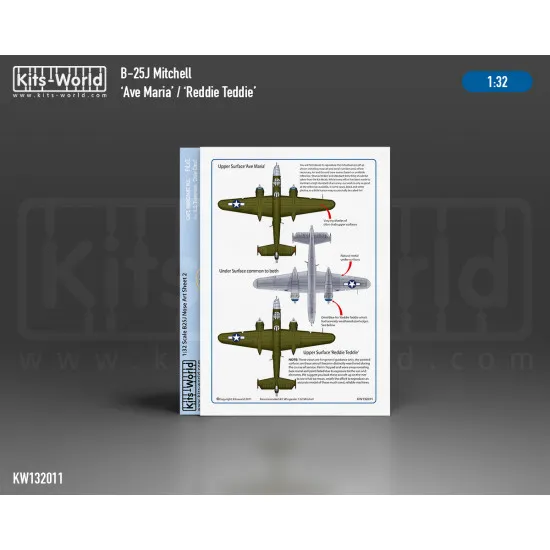 Kits World Kw132011 1/32 Decal For B-25j Mitchell Ava Maria Reddie Teddie