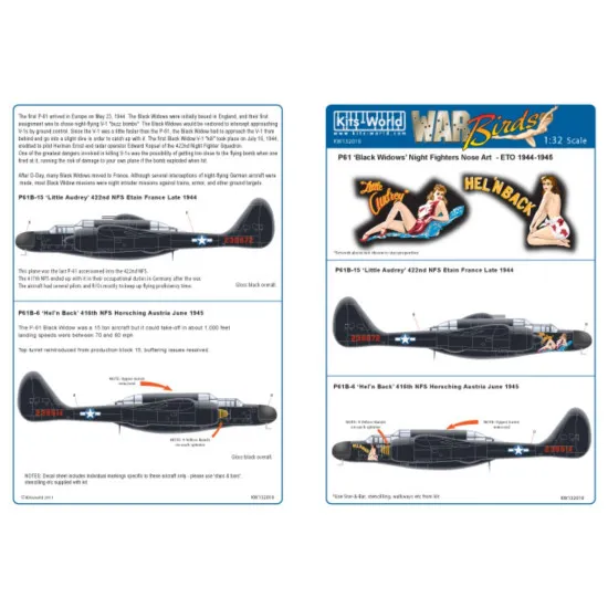 Kits World Kw132019 1/32 Decal For Northrop P-61 Little Audrey Hel N Back
