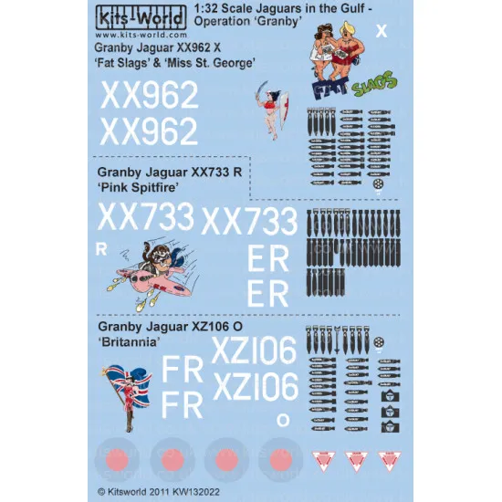 Kits World Kw132022 1/32 Decal For Jaguar In The Gulf Operation Granby