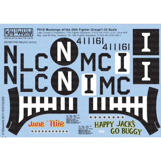 Kits World Kw132026 1/32 Decal P-51d Mustangs 20th Of The Fighter Group