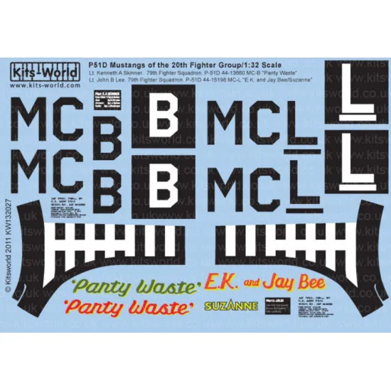 Kits World Kw132027 1/32 Decal For P-51d Mustangs 20th Of The Fighter Group