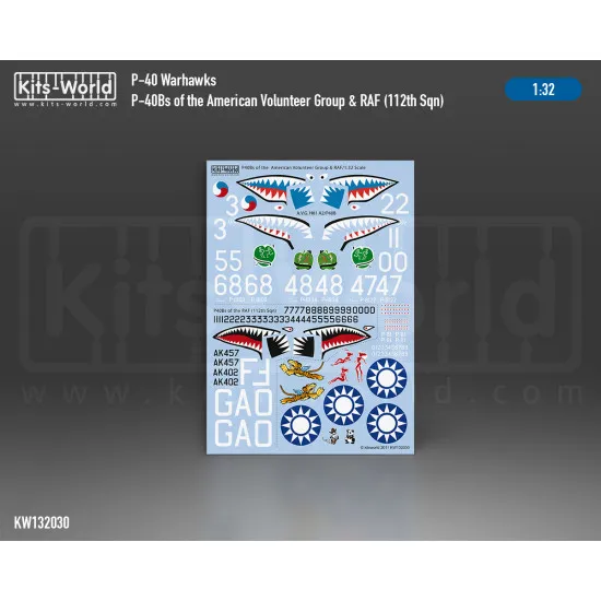 Kits World Kw132030 1/32 Decal For Curtiss P-40 Warhawks