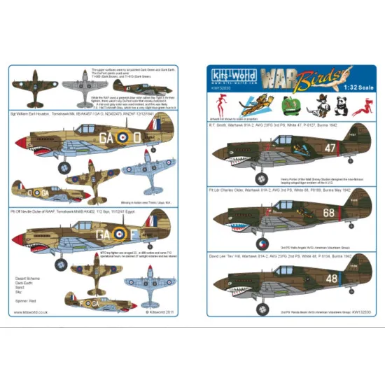 Kits World Kw132030 1/32 Decal For Curtiss P-40 Warhawks
