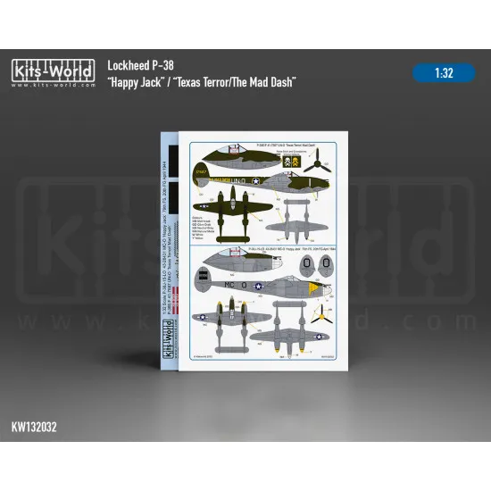 Kits World Kw132032 1/32 Decal Lockheed P-38 Lightning Happy Jack Texas Terror