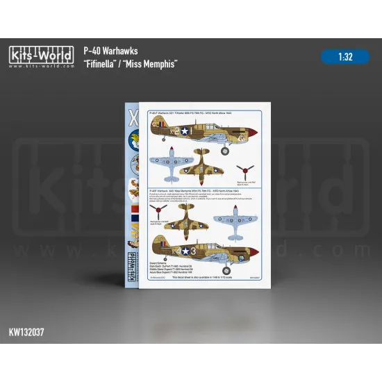 Kits World Kw132037 1/32 Decal Curtiss P-40f Warhawk Fifinella Miss Memphis