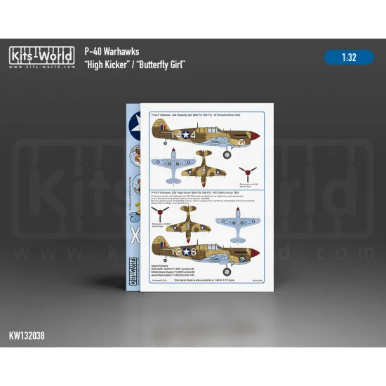 Kits World Kw132038 1/32 Decal Curtiss P-40f Warhawk High Kicker Butterfly Girl