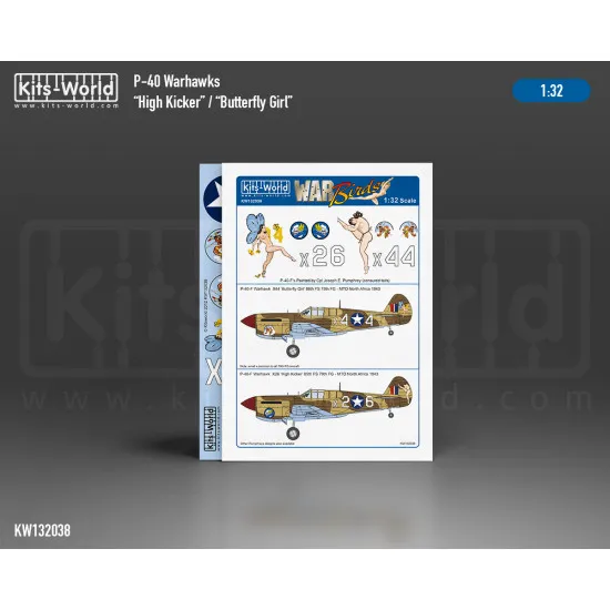 Kits World Kw132038 1/32 Decal Curtiss P-40f Warhawk High Kicker Butterfly Girl