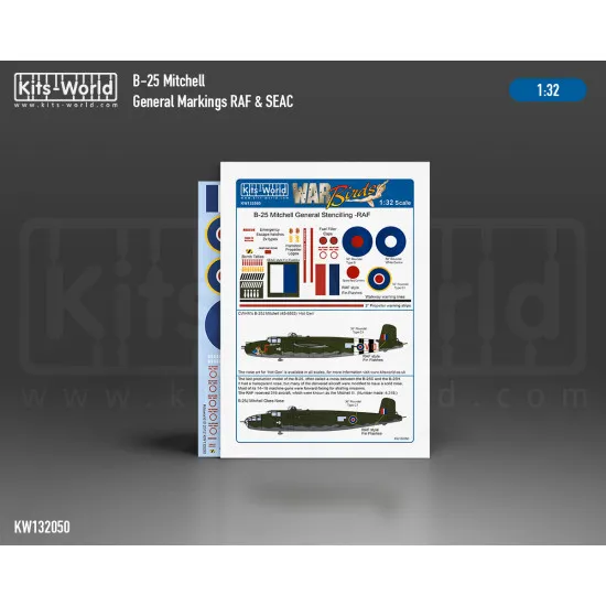 Kits World Kw132050 1/32 Decal For N/A B-25 Mitchell General Markings Raf/Seac