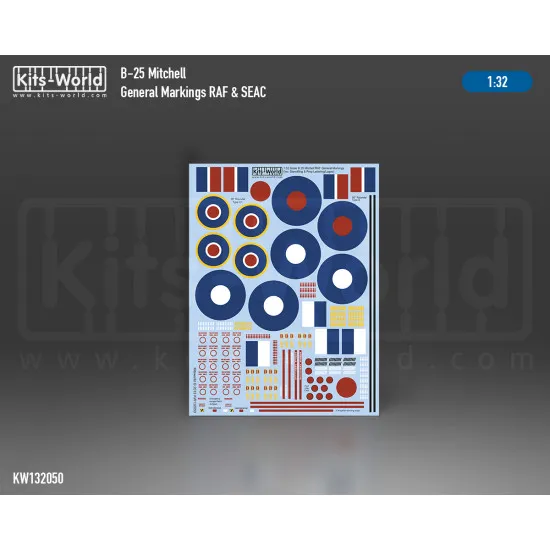 Kits World Kw132050 1/32 Decal For N/A B-25 Mitchell General Markings Raf/Seac
