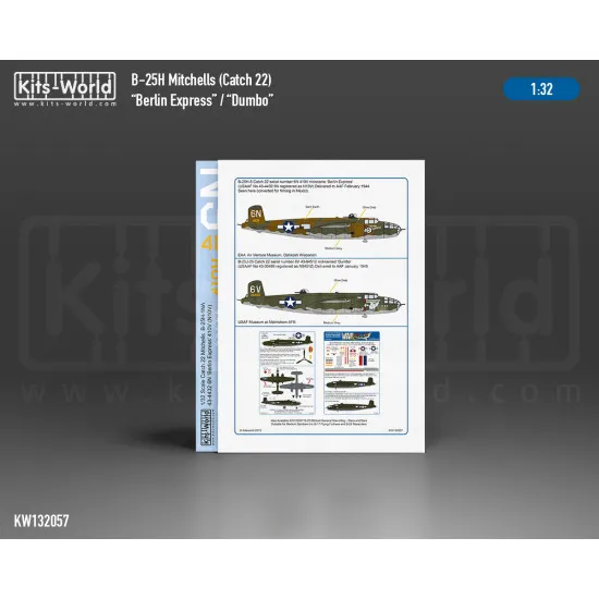 Kits World Kw132057 1/32 Decal For North American B-25h Mitchel