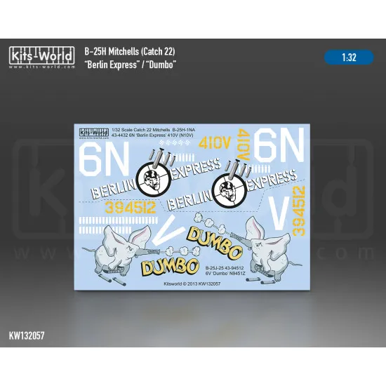 Kits World Kw132057 1/32 Decal For North American B-25h Mitchel