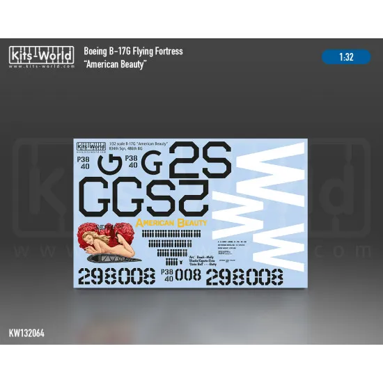 Kits World Kw132064 1/32 Decal For Boeing B-17f Flying Fortress