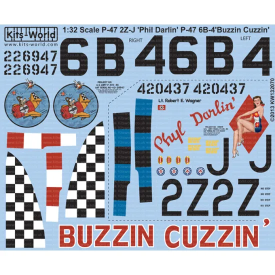 Kits World Kw132070 1/32 Decal For P-47d Thunderbolts Bubbletop