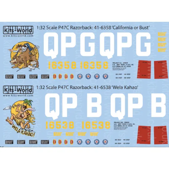 Kits World Kw132076 1/32 Decal For P-47d Thunderbolts Razorback