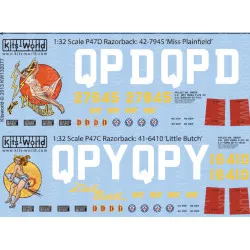 Kits World Kw132077 1/32 Decal For P-47d Thunderbolts Razorback