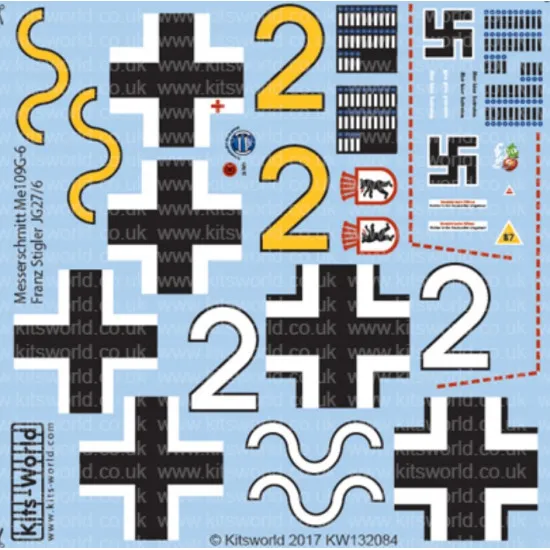 Kits World Kw132084 1/32 Messerschmitt Me109g-6 Jg/27/6 Pilot Franz Stigler