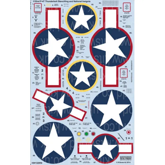 Kits World Kw132098 1/32 Decal P-47c/D Thunderbolts Stars And Bars Usaaf