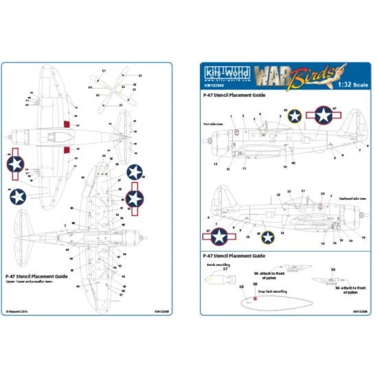 Kits World Kw132098 1/32 Decal P-47c/D Thunderbolts Stars And Bars Usaaf
