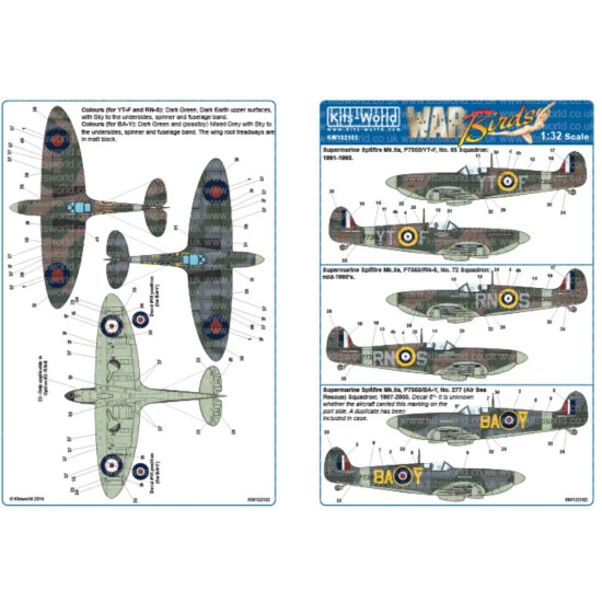 Kits World Kw132102 1/32 Decal Spitfire Mkiia P7350 Royal Air Force