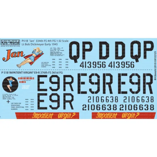 Kits World Kw132125 1/32 Decal For P-51b Mustang 44-13956 Qp-d Jan
