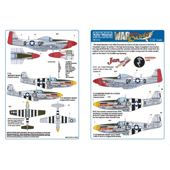 Kits World Kw132125 1/32 Decal For P-51b Mustang 44-13956 Qp-d Jan