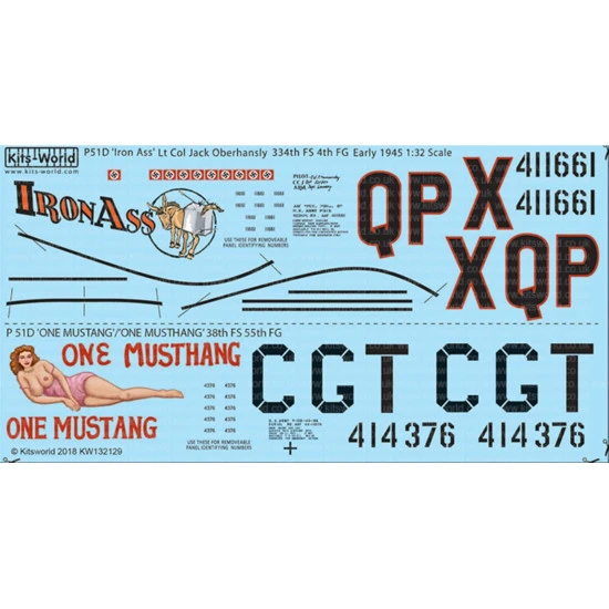 Kits World Kw132129 1/32 Decal For P-51d Mustangs 44-11661 Qp-x / 44-14376 Cg-t