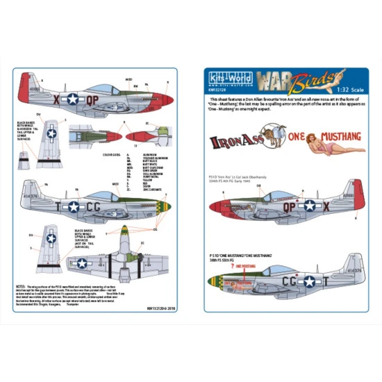 Kits World Kw132129 1/32 Decal For P-51d Mustangs 44-11661 Qp-x / 44-14376 Cg-t