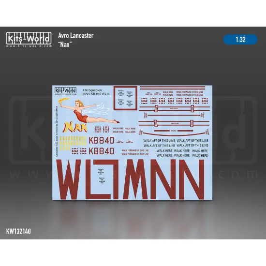 Kits World Kw132140 1/32 Avro Lancaster Bomber B.mk.i 434 Sqaudron Nan Kb840 Wl-n