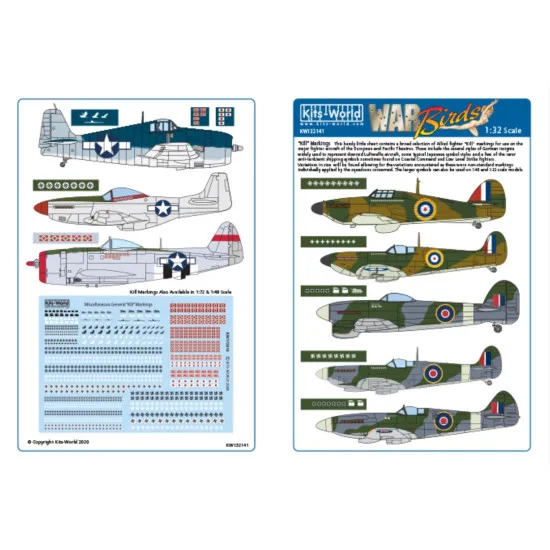 Kits World Kw132141 1/32 Decal Kill Markings Ww Ii Accessories For Aircraft