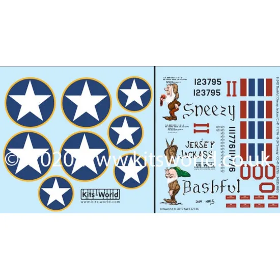 Kits World Kw132146 1/32 Decal For B-24d Liberator Sneezy And Bashful Jersey Jackass