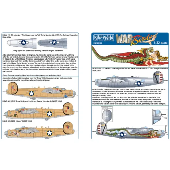 Kits World Kw132150 1/32 B-24j-190-co Liberator 44-40973 Dragon And His Tail 64th Bomb Squadron 43rd Bomb Group
