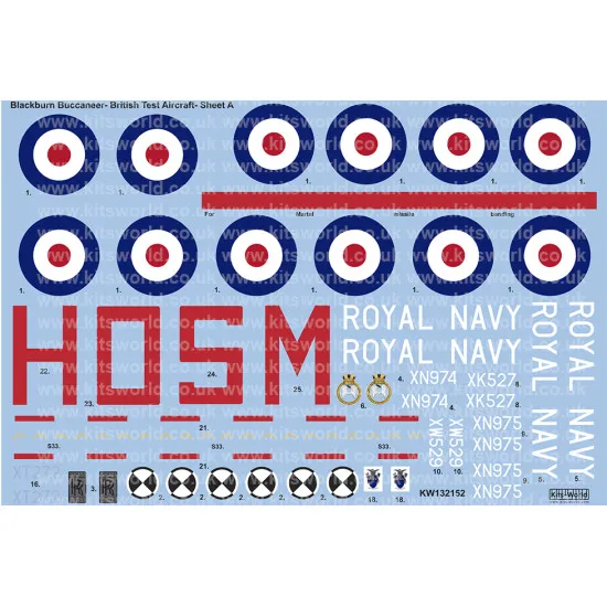 Kits World Kw132152 1/32 Decal For Blackburn Buccaneers S. Mk 2 Mk 2a Mk 2b