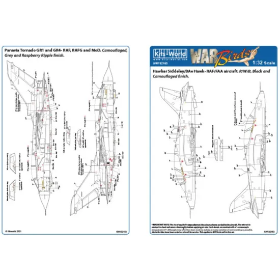 Kits World Kw132153 1/32 Decal For Bae Hawk Panavia Tornado Gr1-gr4
