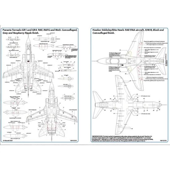 Kits World Kw132153 1/32 Decal For Bae Hawk Panavia Tornado Gr1-gr4