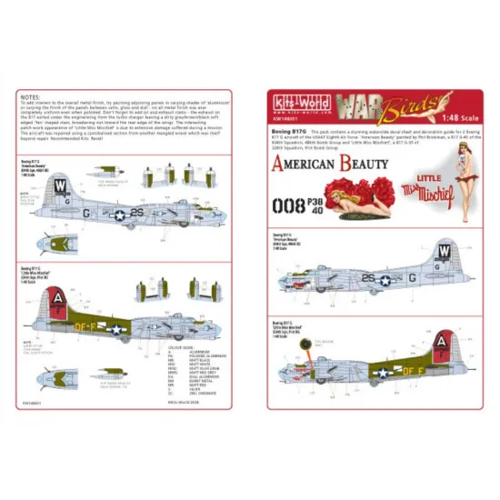 Kits World Kw148001 1/48 Decal For Boeing B-17g Flying Fortress American Beauty