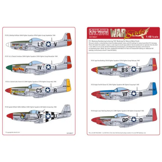 Kits World Kw148027 1/48 Decal For American Nose Art P51b/C/D Mustang