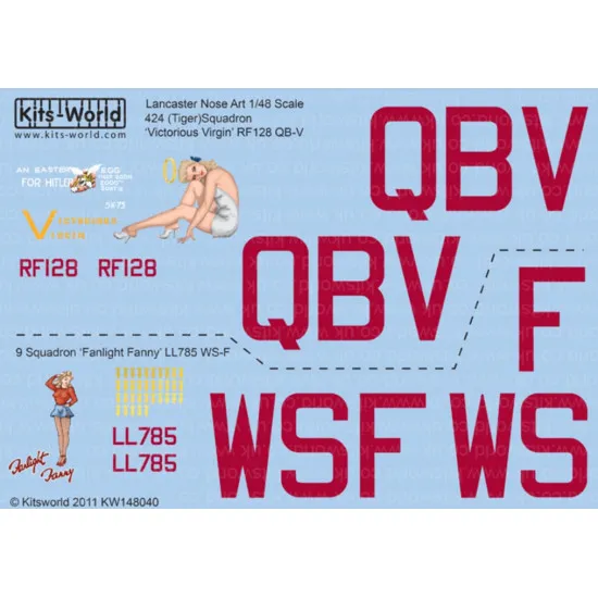 Kits World Kw148040 1/48 Decal For Avro Lancaster Bomber 424 Tiger Squadron