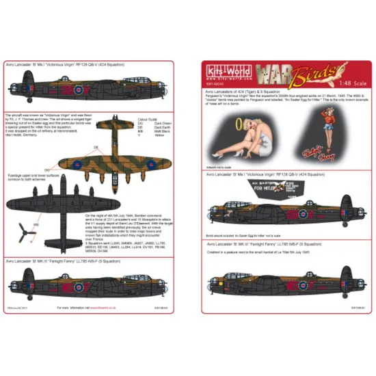 Kits World Kw148040 1/48 Decal For Avro Lancaster Bomber 424 Tiger Squadron