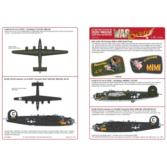 Kits World Kw148044 1/48 Decal For Boeing B-24d Liberator Screamin Mimi