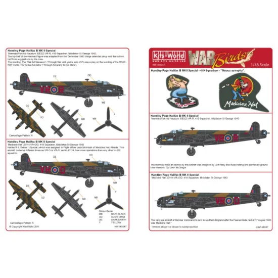 Kits World Kw148047 1/48 Decal Handley Page Halifax B Mkii Medicine Hat Mermaid