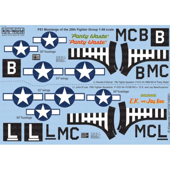 Kits World Kw148061 1/48 Decal For P51 Mustangs Of The 20th Fighter Group