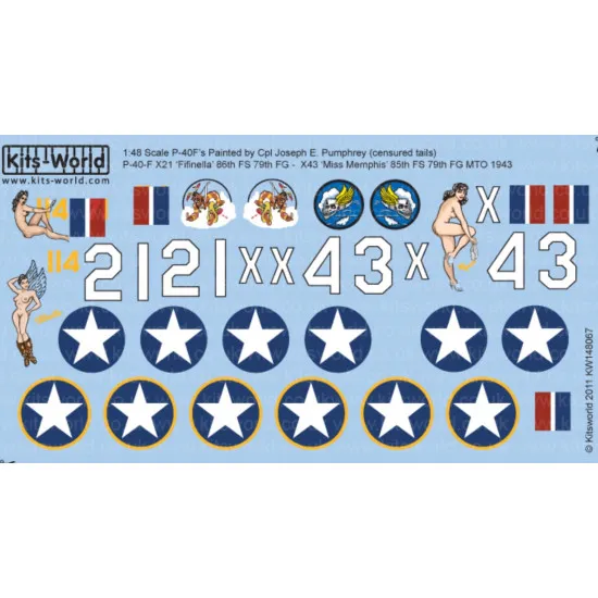 Kits World Kw148067 1/48 Decal P-40 Tomahawks Censured Tails Painted By Cpl Joseph E Pumphrey