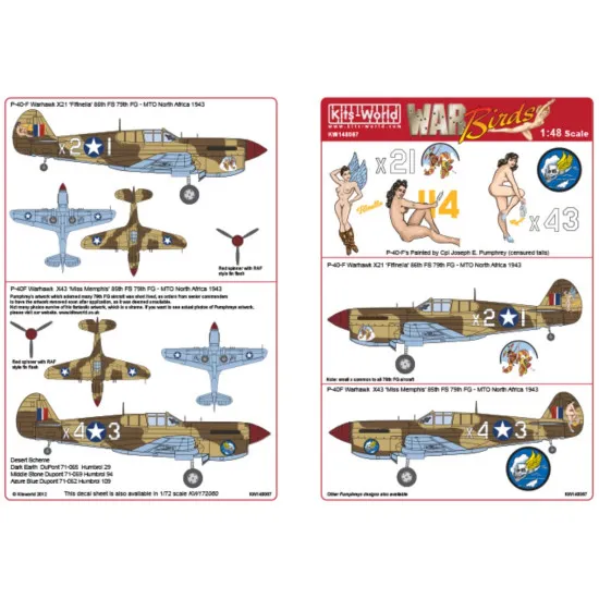Kits World Kw148067 1/48 Decal P-40 Tomahawks Censured Tails Painted By Cpl Joseph E Pumphrey