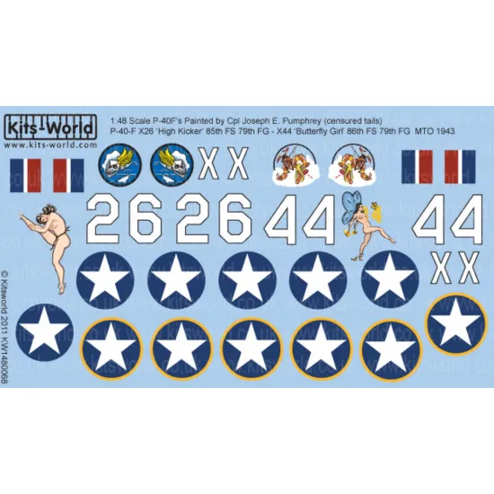Kits World Kw148068 1/48 Decal P-40 Tomahawks Censured Tails Painted By Cpl Joseph E Pumphrey