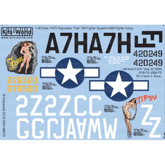 Kits World Kw148079 1/48 Decal For P-47 Thunderbolts Fran 395th Fs 368 Fg
