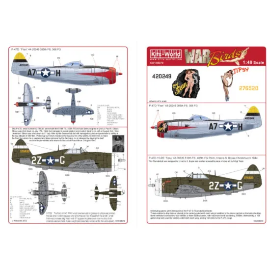 Kits World Kw148079 1/48 Decal For P-47 Thunderbolts Fran 395th Fs 368 Fg