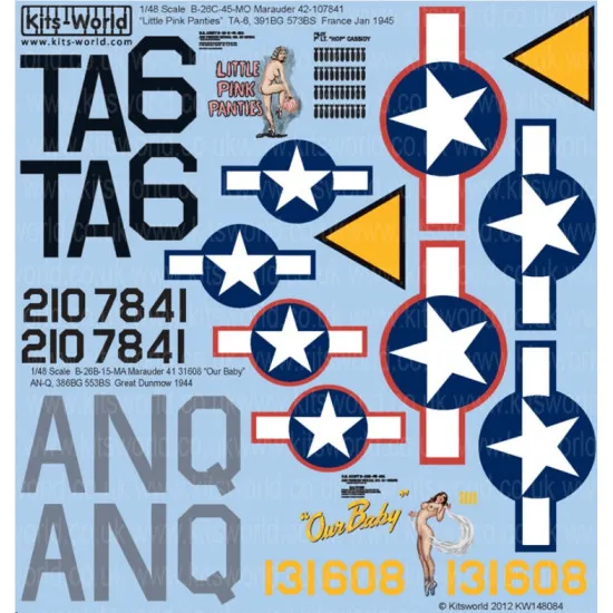 Kits World Kw148084 1/48 Decal B-26c Marauders B-26c-45-mo Little Pink Panties